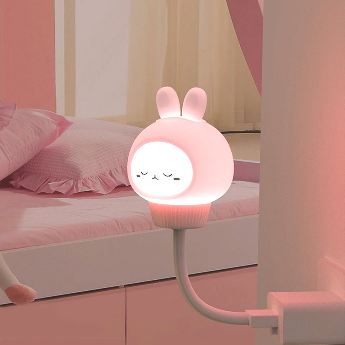 Sleepy Bunny USB Baby Night Light - Pink